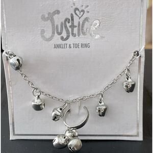 Justice Silver Ankle Bracelet And Toe Ring Bell Shape Dangles Bracelet Toe Ring